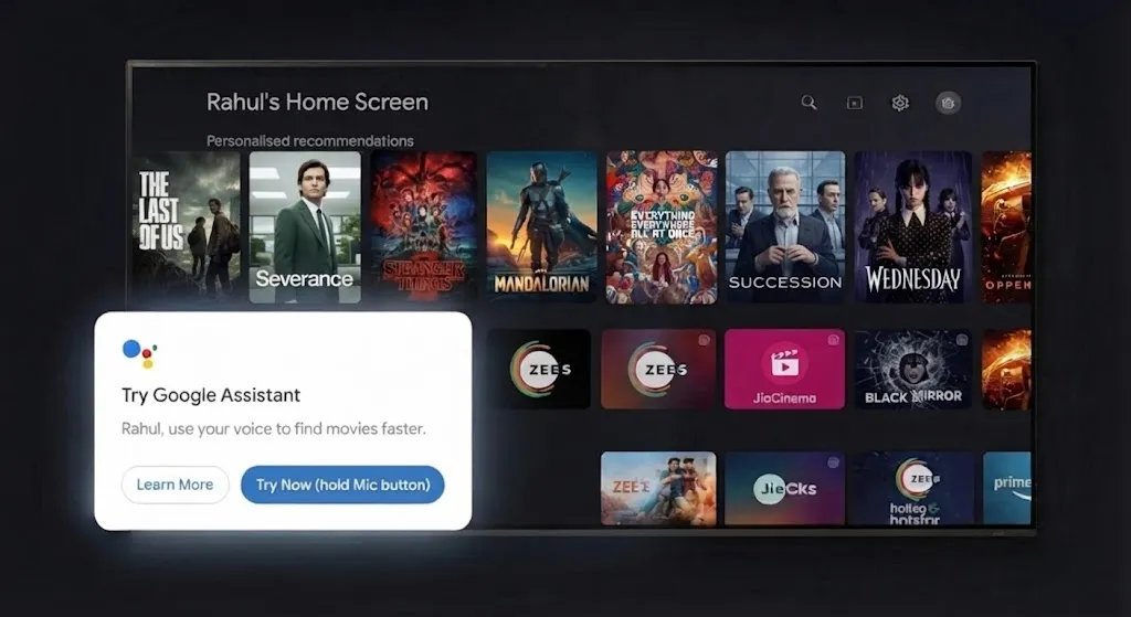A personal profile home screen showing a Try Google Assistant prompt card